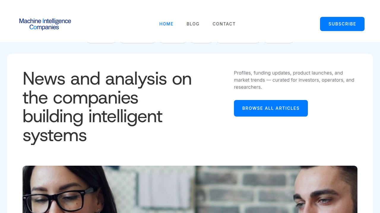 Screenshot of the Machine Intelligence Companies homepage, a resource for AI strategy and tools, aligning with the blog's content.