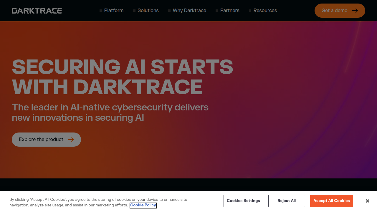 Darktrace offers AI solutions for real-time cyber threat detection and autonomous response capabilities.
