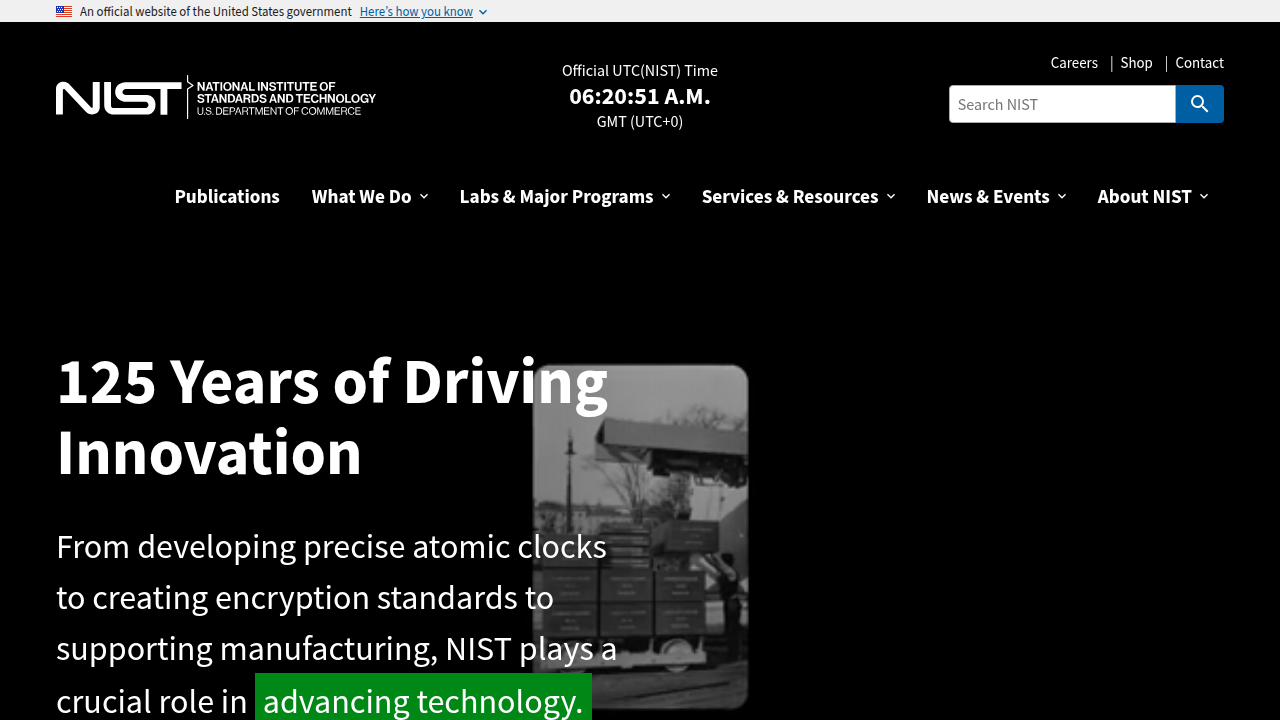 The homepage of the National Institute of Standards and Technology (NIST), a crucial resource for authoritative definitions and standards in technology.