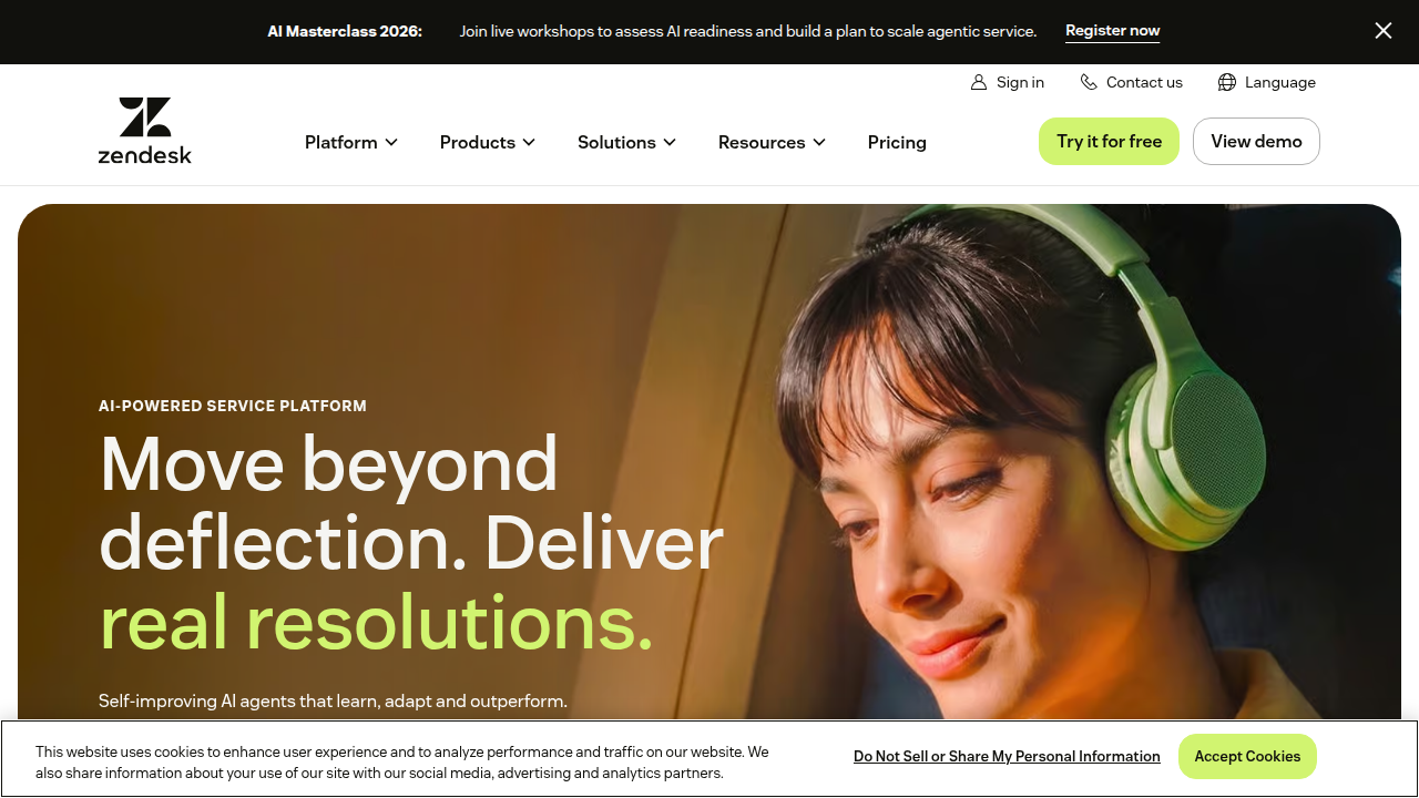 Screenshot of Zendesk's homepage, a common resource for understanding technology concepts.