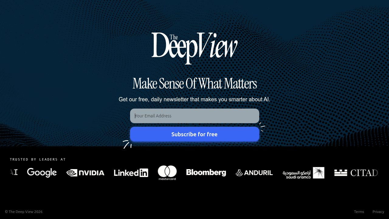 Screenshot of The Deep View Newsletter's subscription page, offering daily AI updates to stay informed.