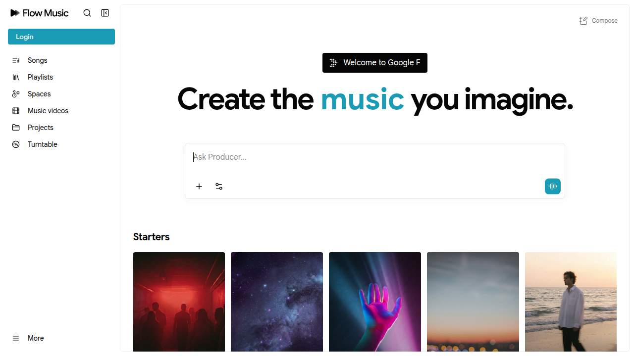 A screenshot of the Producer AI homepage, highlighting its solutions for automating media post-production workflows.