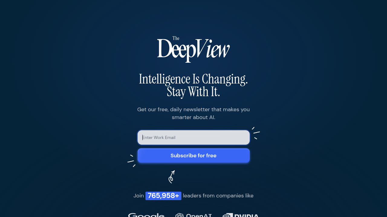 A screenshot of The Deep View's newsletter subscription page, an example of an AI-focused newsletter.