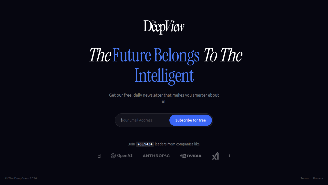 The subscription page for The Deep View Newsletter, offering daily AI updates to stay informed.