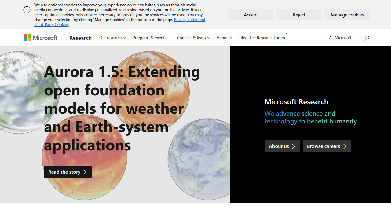 The Microsoft Research website, showcasing their work and timelines in assistive technology.